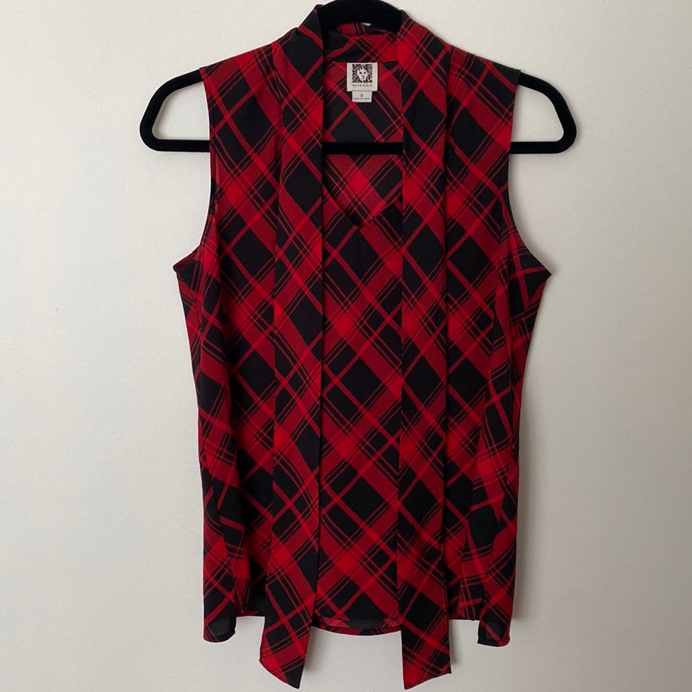 Anne Klein sleeveless plaid tie front top size small